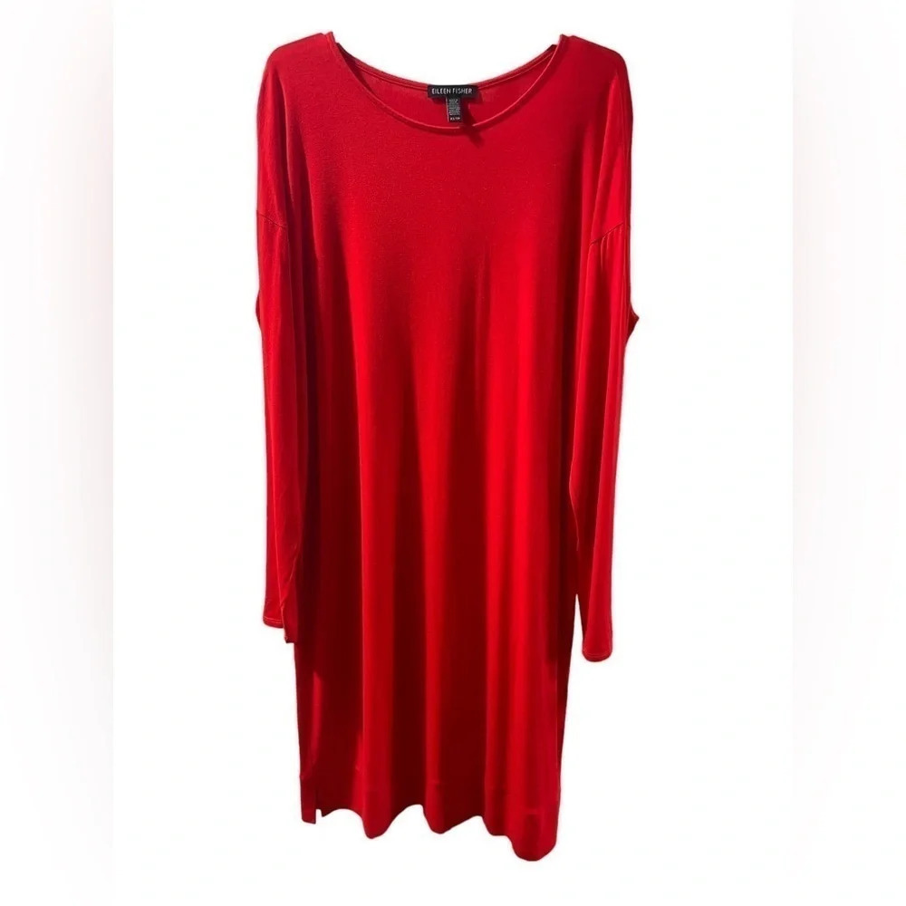 Eileen Fisher Long Sleeve Red Shift Dress, Size Extra Small, Excellent Condition